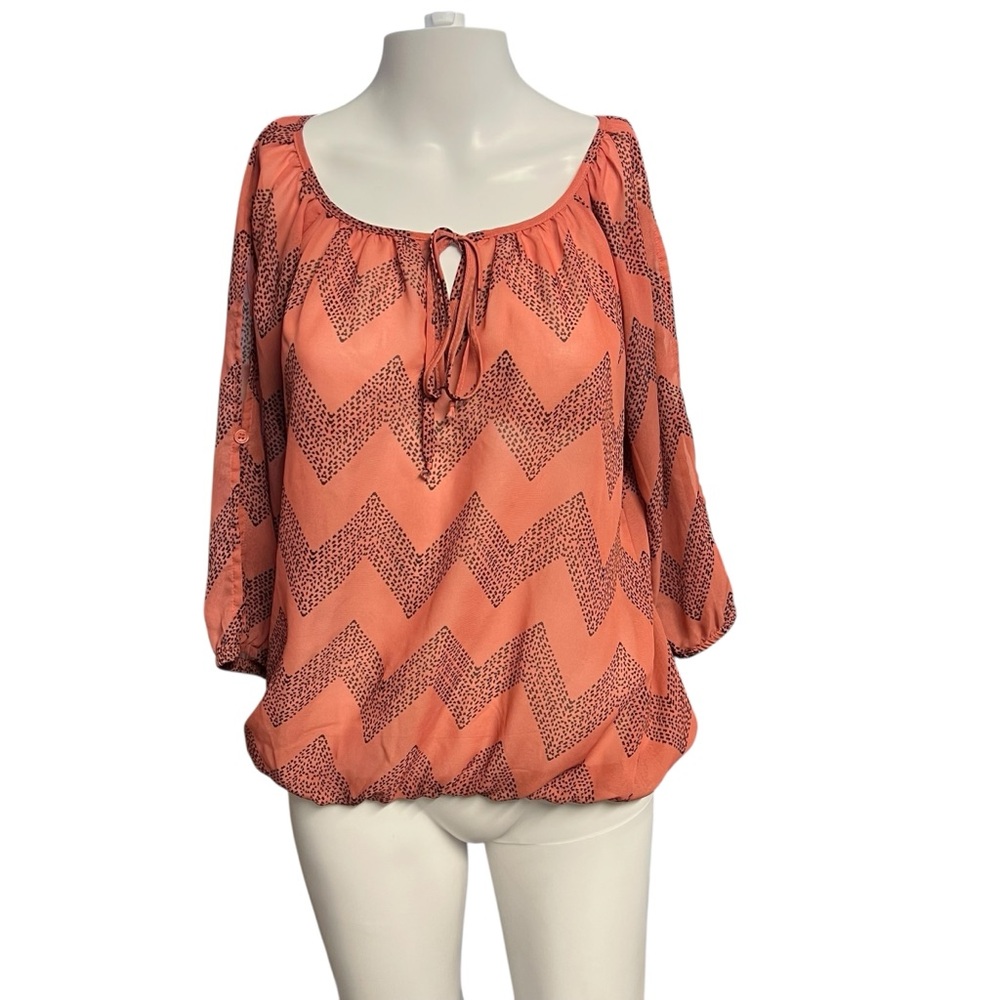 Maurices Women’s Salmon Boho Blouse with Relaxed Fit and Tie Front Sz. Small